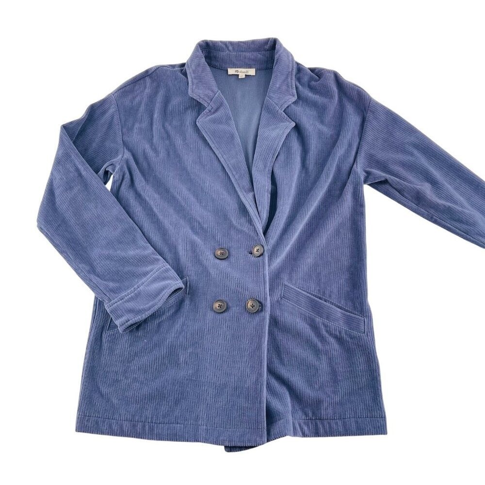 Madewell Womens XS Corduroy Double-Breasted Blazer Coat Blue Stretch lightweight